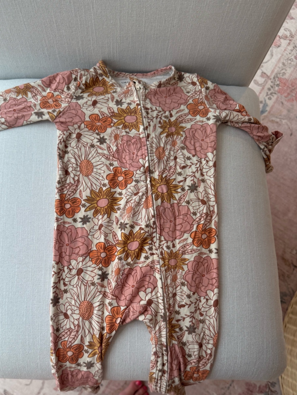 Caden Lane Dusty Rose, Muted Orange & Cream Floral Zip Romper